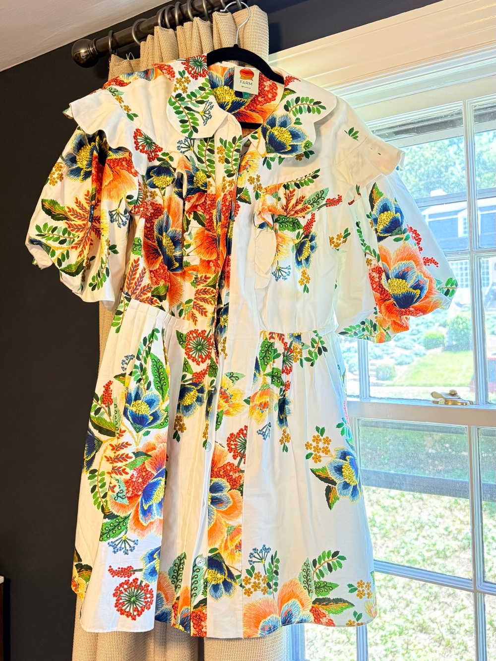 Farm Rio White Delicate Garden Ruffled Dress, size L